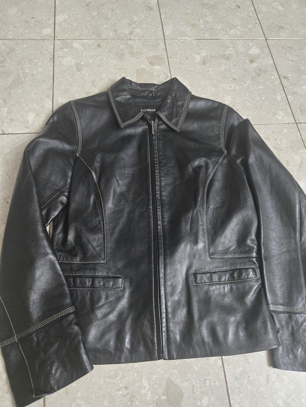 Women's VINTAGE Express 100% Leather Jacket - Small 7/8